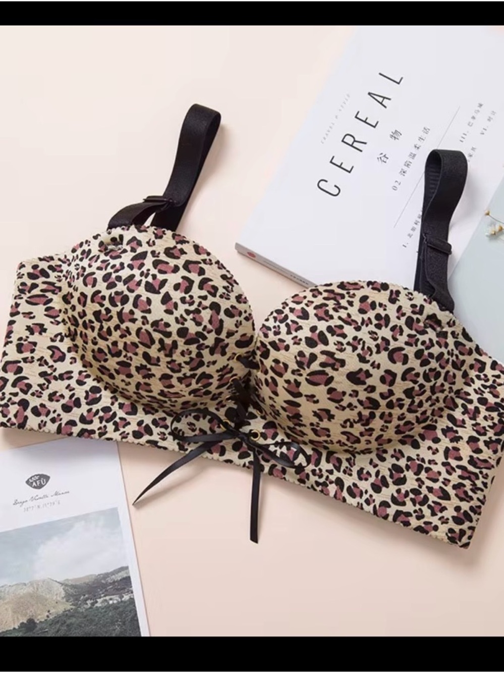 Leopard print push-up bra with adjustable front lace-up detail 🐆